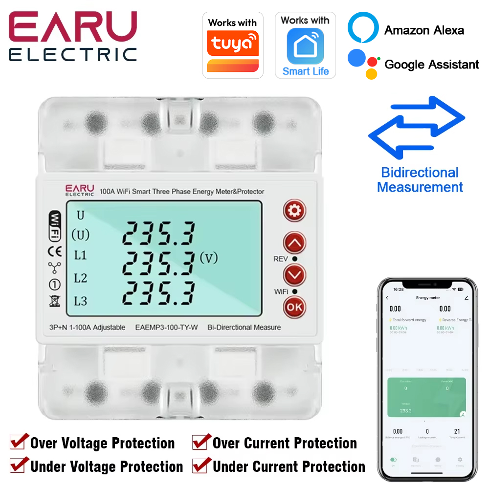 Ac Surge Protector - Trójfazowy licznik energii elektrycznej EARU Tuya